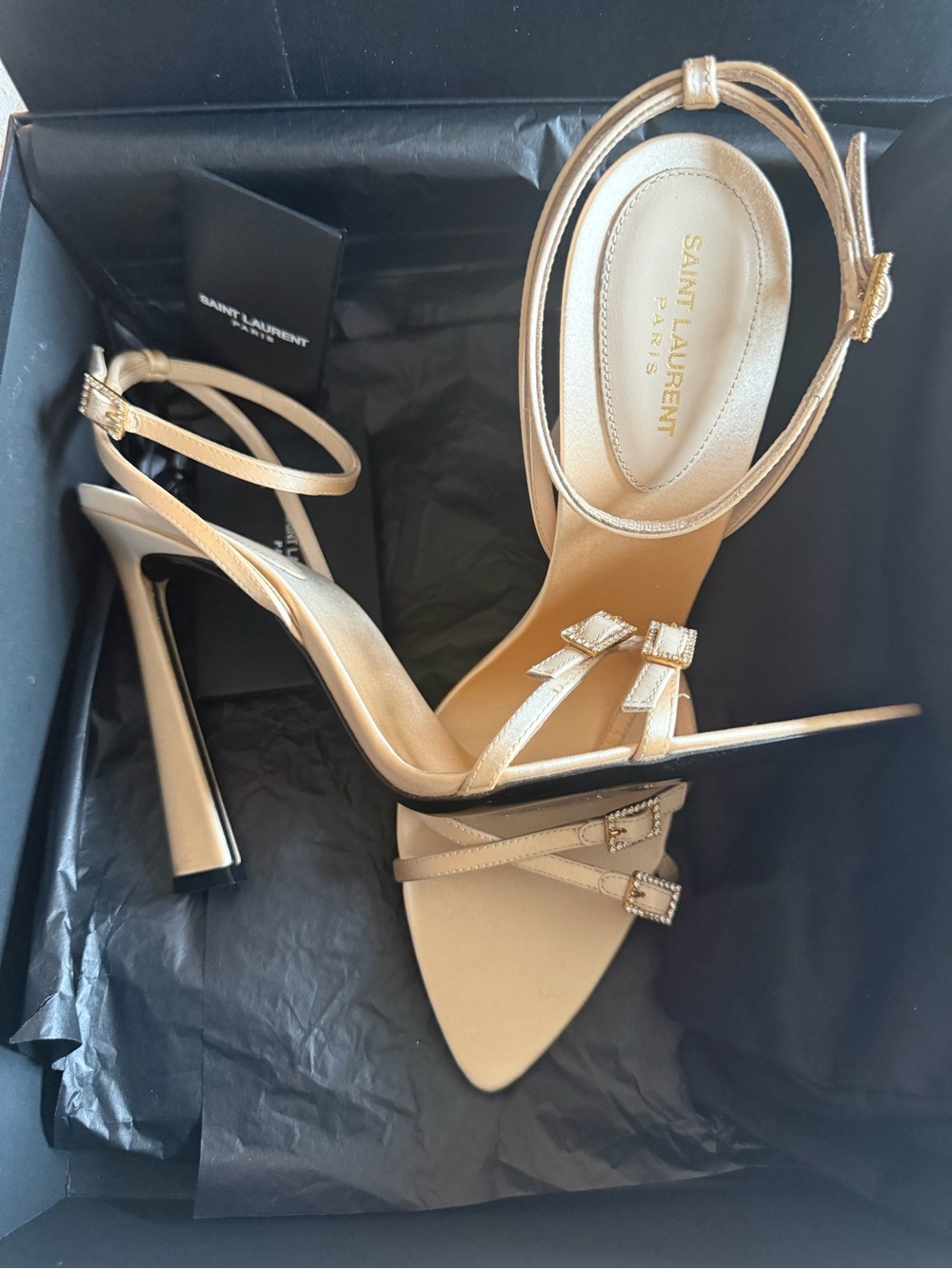 Saint Laurent Nude Strappy Pointed-Toe Ankle-Strap Heels